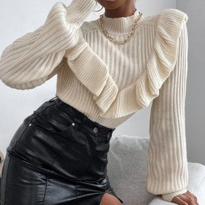 Contemporary Ruffle Trim Sweater Top